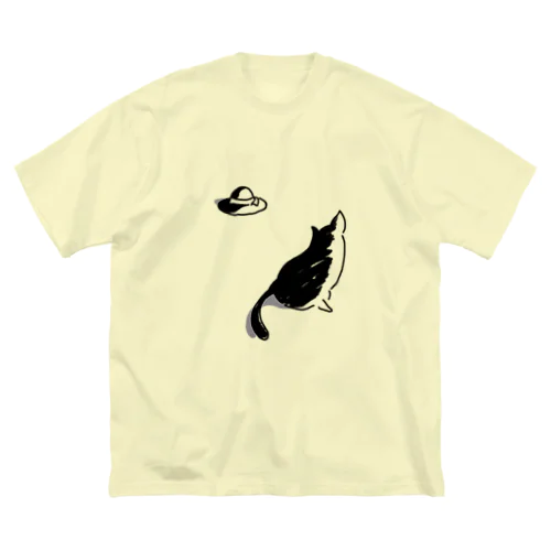 猫と帽子(黒) ビッグシルエットTシャツ