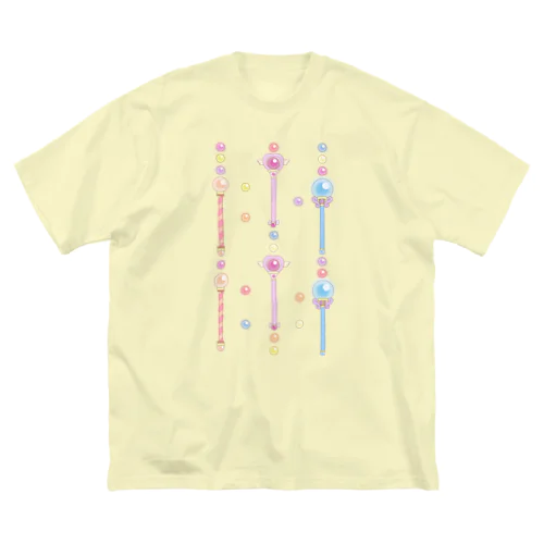 魔法少女のゆめかわステッキ&パステルカラーの魔法玉石～ストライプ～ ビッグシルエットTシャツ