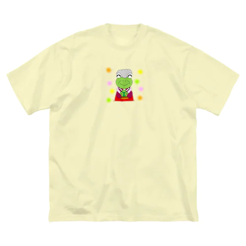 お茶を飲むかえるおばあちゃん ビッグシルエットTシャツ