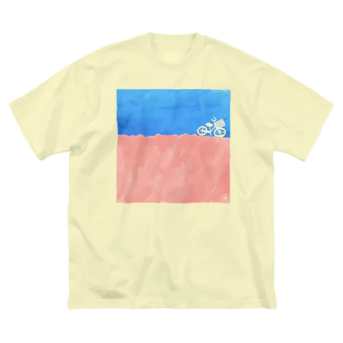 土手<自転車・ピンク> ビッグシルエットTシャツ