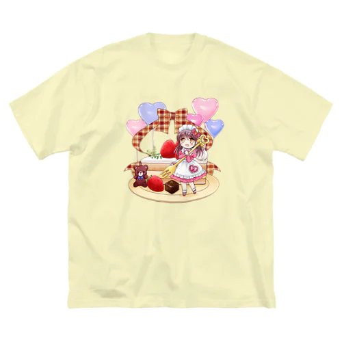 苺ショートケーキ（チェックリボン） ビッグシルエットTシャツ