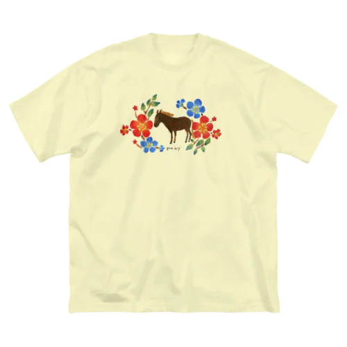 馬と鮮やかな花 ビッグシルエットTシャツ