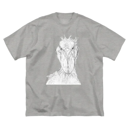 [森図鑑] ハシビロコウの顔 鉛筆画 ビッグシルエットTシャツ