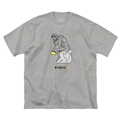 彫刻 × BEER（考える人）黒線画 Big T-Shirt