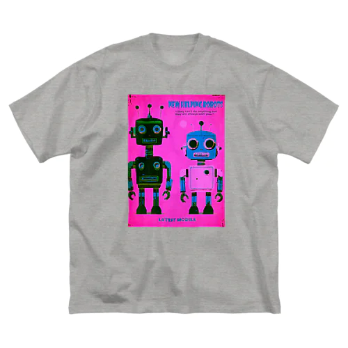 2機のレトロなお手伝いロボット/ピンク地 ビッグシルエットTシャツ