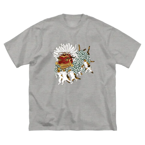 三毛猫の獅子舞遊び ビッグシルエットTシャツ