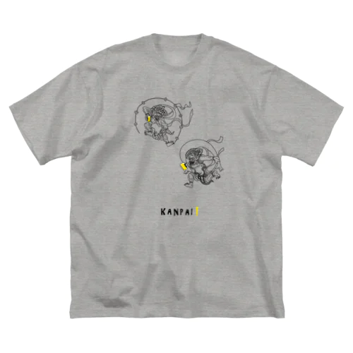 名画 × BEER（風神雷神）黒線画 Big T-Shirt