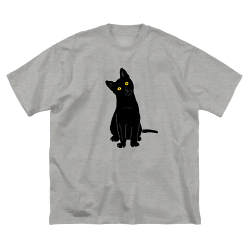 小首をかしげるあざとい黒猫ちゃん ビッグシルエットTシャツ