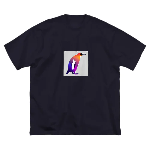 紫からオレンジのグラデーションのペンギン ビッグシルエットTシャツ