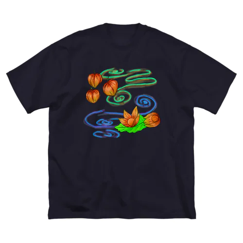 ホオズキ 水紋背景（和柄） ビッグシルエットTシャツ