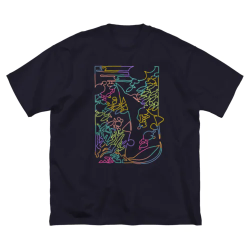 ひとふでの海（ネオン） ビッグシルエットTシャツ