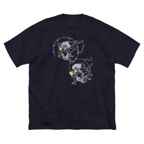 名画 × BEER（風神雷神）白線画 *文字なしver. ビッグシルエットTシャツ