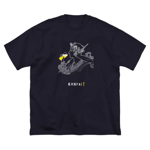 名画 × BEER（ミュシャ）白線画 ビッグシルエットTシャツ