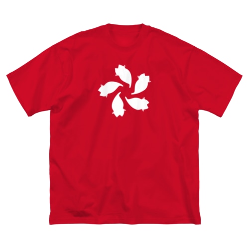 動物家紋。H.T.さくら5ネコ　白 Big T-Shirt