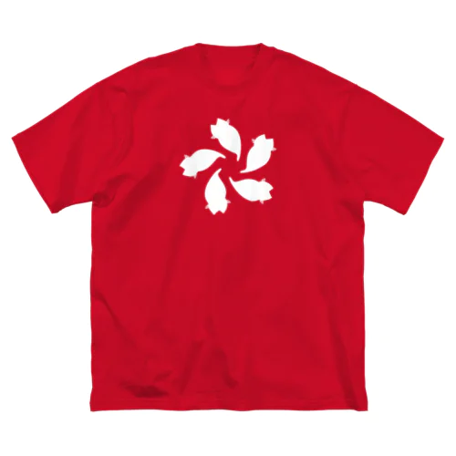 動物家紋。H.T.さくら5ネコ　白 Big T-Shirt