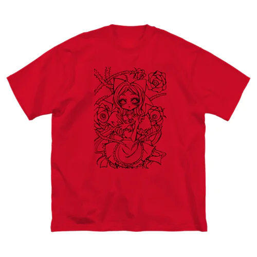 線画ルージュちゃんとおめめのお花。 ビッグシルエットTシャツ