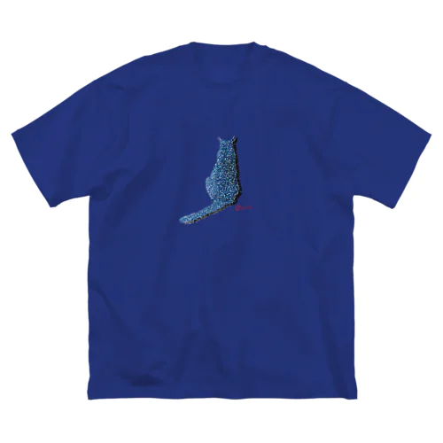 ドット猫バックスタイル（青） ビッグシルエットTシャツ