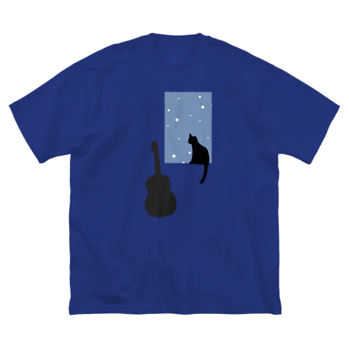 猫とギター (雪) ビッグシルエットTシャツ