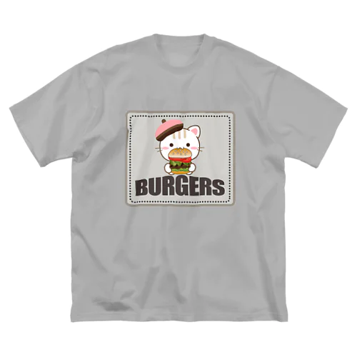 バーガーを食べる大人のためのねこ ビッグシルエットTシャツ