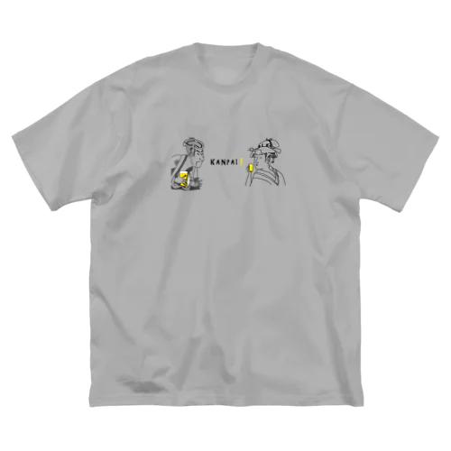 名画 × BEER（浮世絵男女）黒線画 ビッグシルエットTシャツ