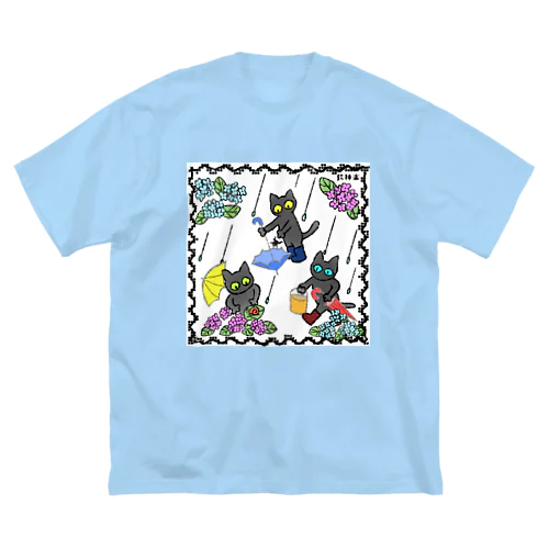 黒猫三兄弟と紫陽花(カラー) Big T-Shirt