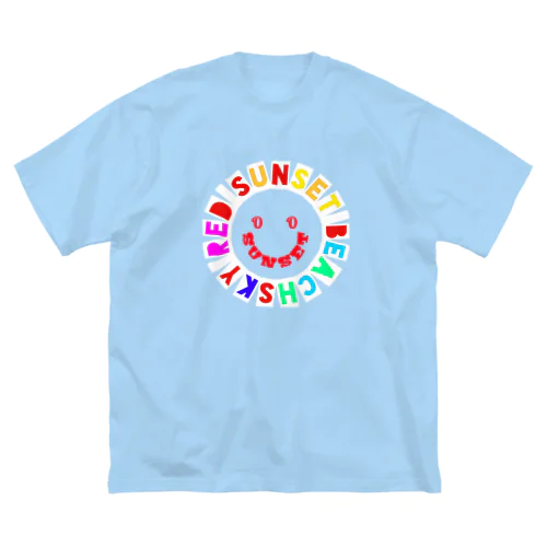 SKY RED SUNSET BEACH ホワイト ビッグシルエットTシャツ