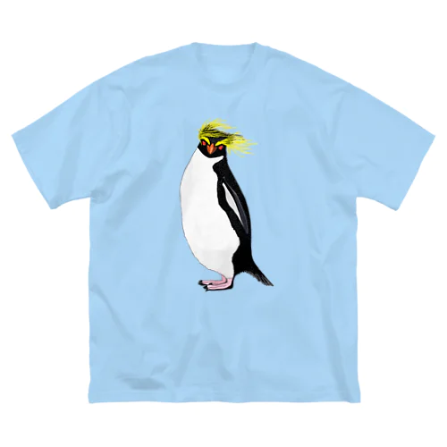 　風に吹かれるイワトビペンギンさん(文字無しバージョン ビッグシルエットTシャツ