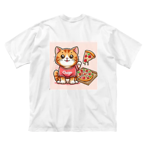 ピザでも食っとけや！ねこピザパーティーの開催です ビッグシルエットTシャツ