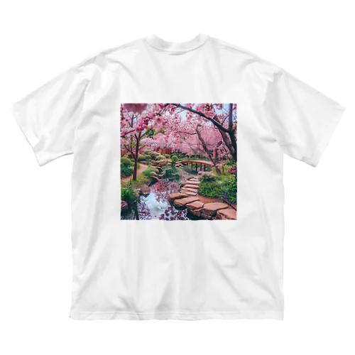 日本庭園で桜が咲き満ち溢れている アメジスト 2846 Big T-Shirt