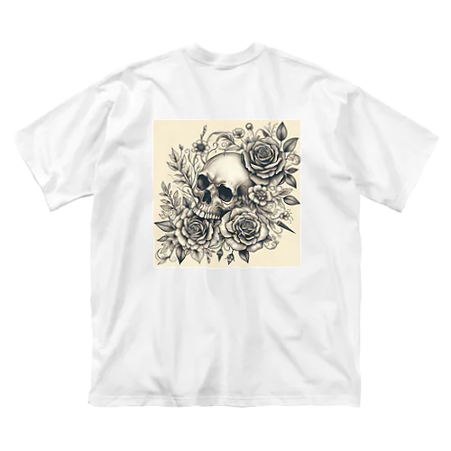 モノクロ 花とスカル Big T-Shirt