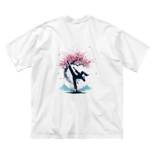 ハイキック背景桜Tシャツ ビッグシルエットTシャツ