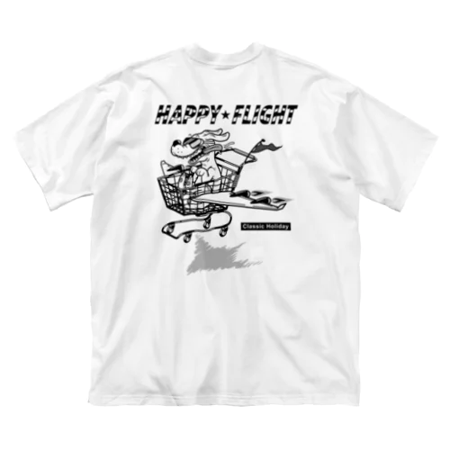 happy dog -happy flight- (black ink) ビッグシルエットTシャツ