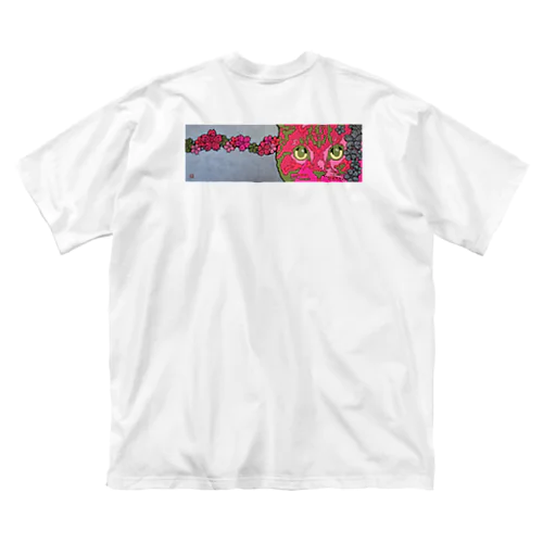 【猫】【家紋】【山桜】【ピンク】 ビッグシルエットTシャツ