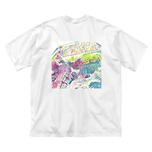 トカゲ大集合☆  ピンク✕グリーン ビッグシルエットTシャツ