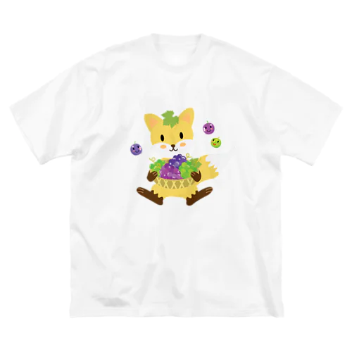 かわいいキツネとブドウ ビッグシルエットTシャツ