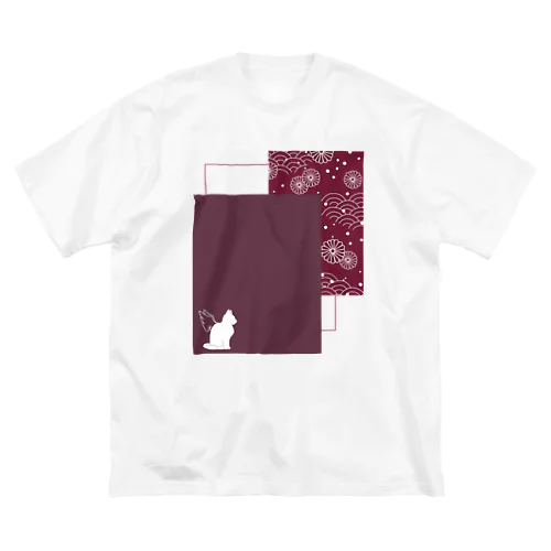 羽ねこさん(和柄/あずき色) ビッグシルエットTシャツ