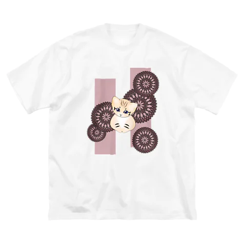 砂漠にいそうな猫さん(和柄/菊/あずき色) ビッグシルエットTシャツ