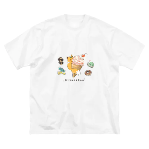 きつねさん　アイスといっしょ ビッグシルエットTシャツ