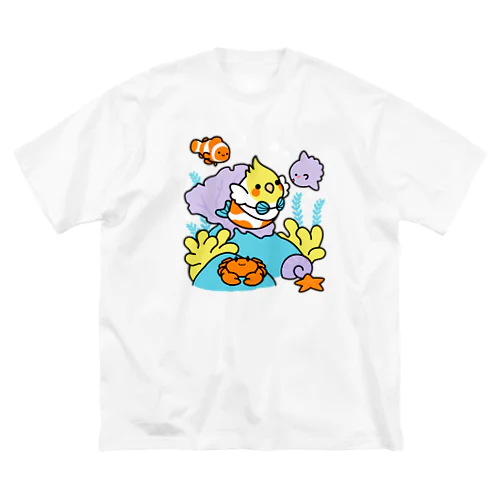 （両面）オカメインコと海のお友達 & 南の島で夏休み Chubby Bird ビッグシルエットTシャツ