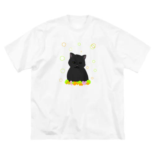 癒し猫 黒猫 ビッグシルエットTシャツ