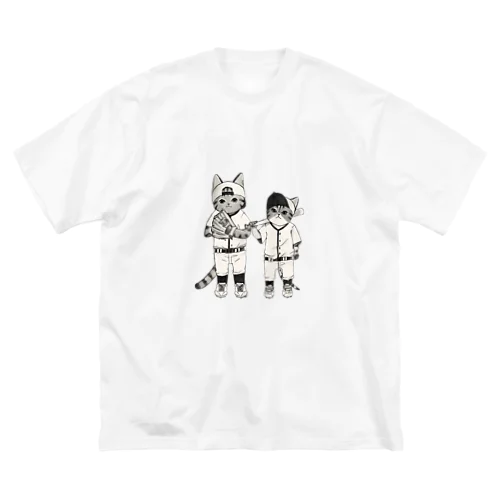 野球ネコ兄弟(Tシャツ両面プリント) ビッグシルエットTシャツ