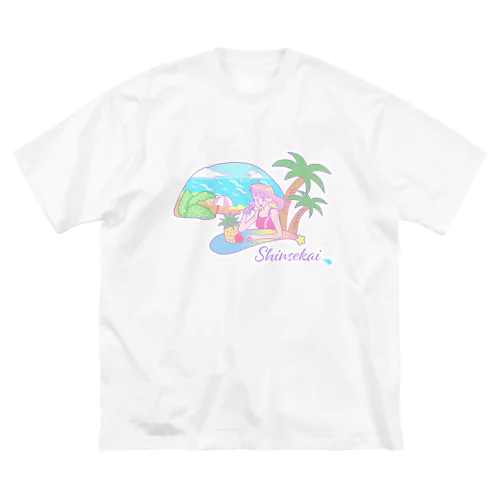 新世界の夏　昭和コミック風デザイン ビッグシルエットTシャツ