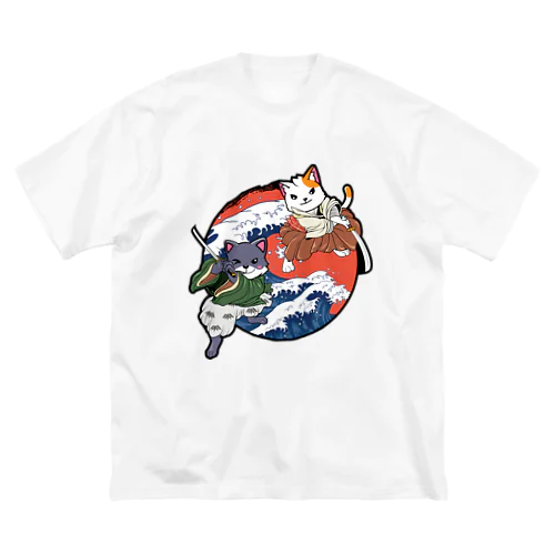 Cute Cat Ninja Shinobi Samurai with Swords ビッグシルエットTシャツ