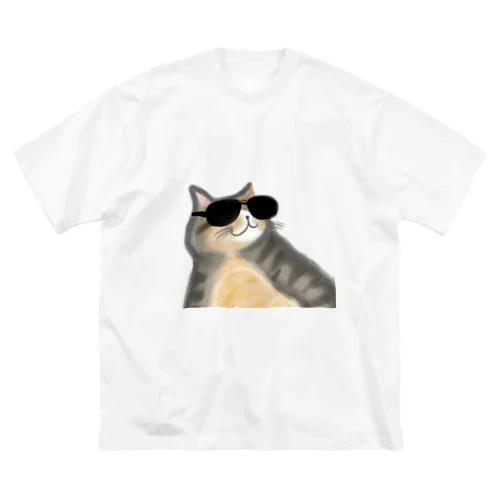 サングラスをかけた太った猫_01 ビッグシルエットTシャツ