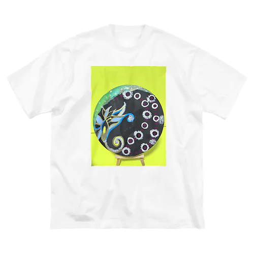 ウサギの幽霊と花 ビッグシルエットTシャツ