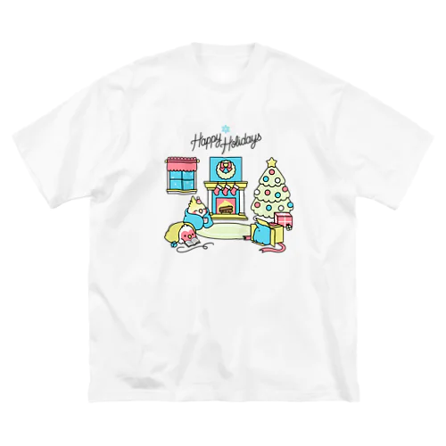 Happy Holidays コザクラインコ　オカメインコ Chubby Bird ビッグシルエットTシャツ