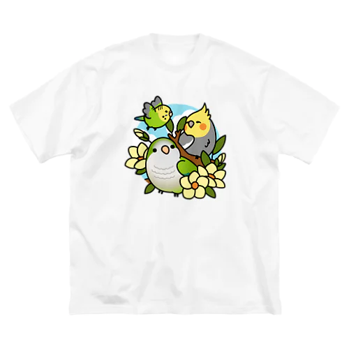 仲良しインコ　セキセイインコ、オカメインコ、オキナインコ Chubby Bird ビッグシルエットTシャツ