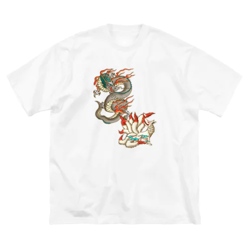 九尾の狐と白龍 ビッグシルエットTシャツ