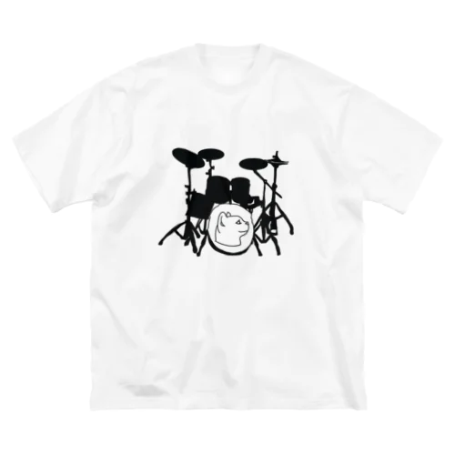 ドラム(ネコ)黒 ビッグシルエットTシャツ
