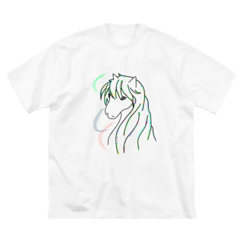 馬　カラフルラインアート　 ビッグシルエットTシャツ